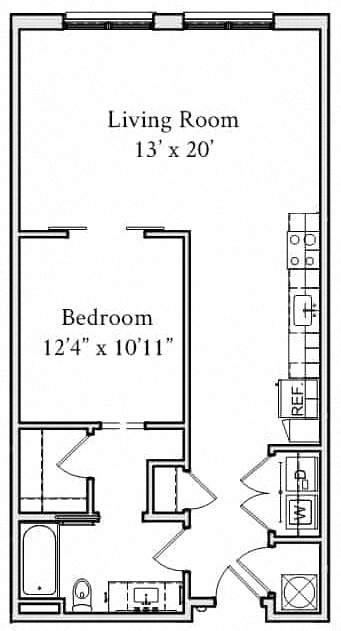 Floor plan for 1 bed, 1 bath, 791 sqft